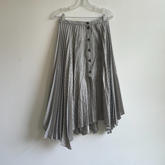 Acne Studios grey stripe pleated thigh slit button detail asymmetric midi skirt - Picture 3 of 10